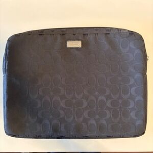 Coach Black Signature Monogram Laptop Sleeve Case Bag Padded 14 Inch Zippered